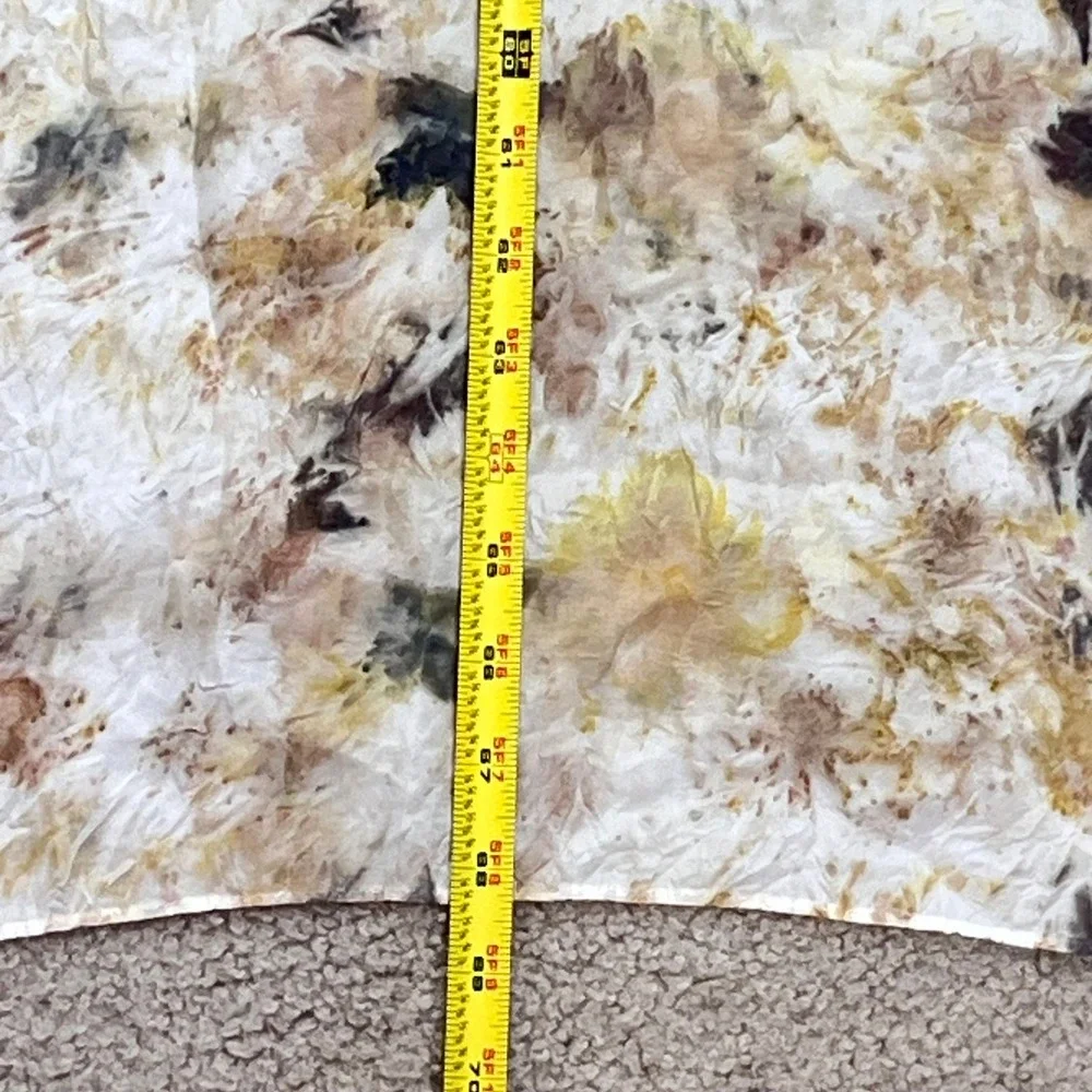 100% Silk Long Wrap Scarf Eco Dyed Botanical Print Mustard Yellow‎ Earthy Boho